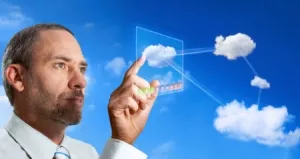 Businessman works with Virtual Cloud Computer 135 300x159