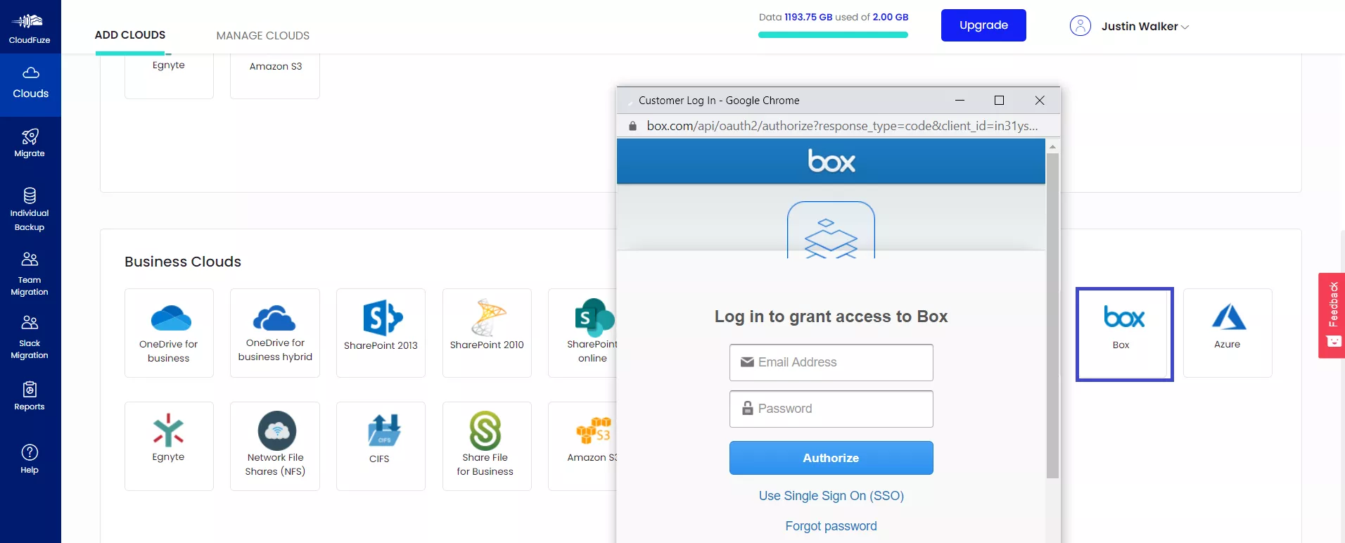 Adding Box to CloudFuze Adding Box to CloudFuze