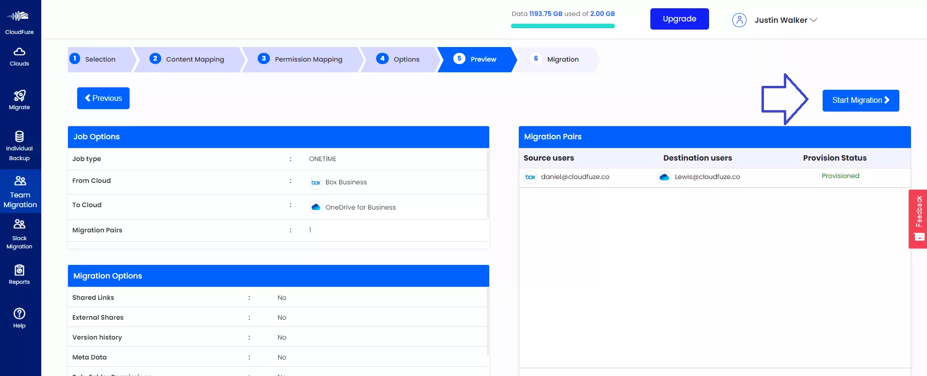 Migration preview and initiation Migration preview and initiation