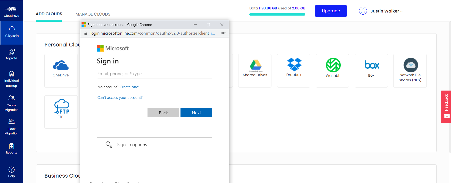 onedrive credntials