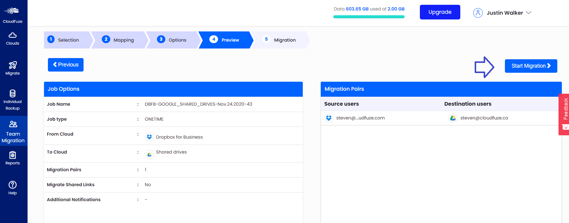 preview and confirm Migration