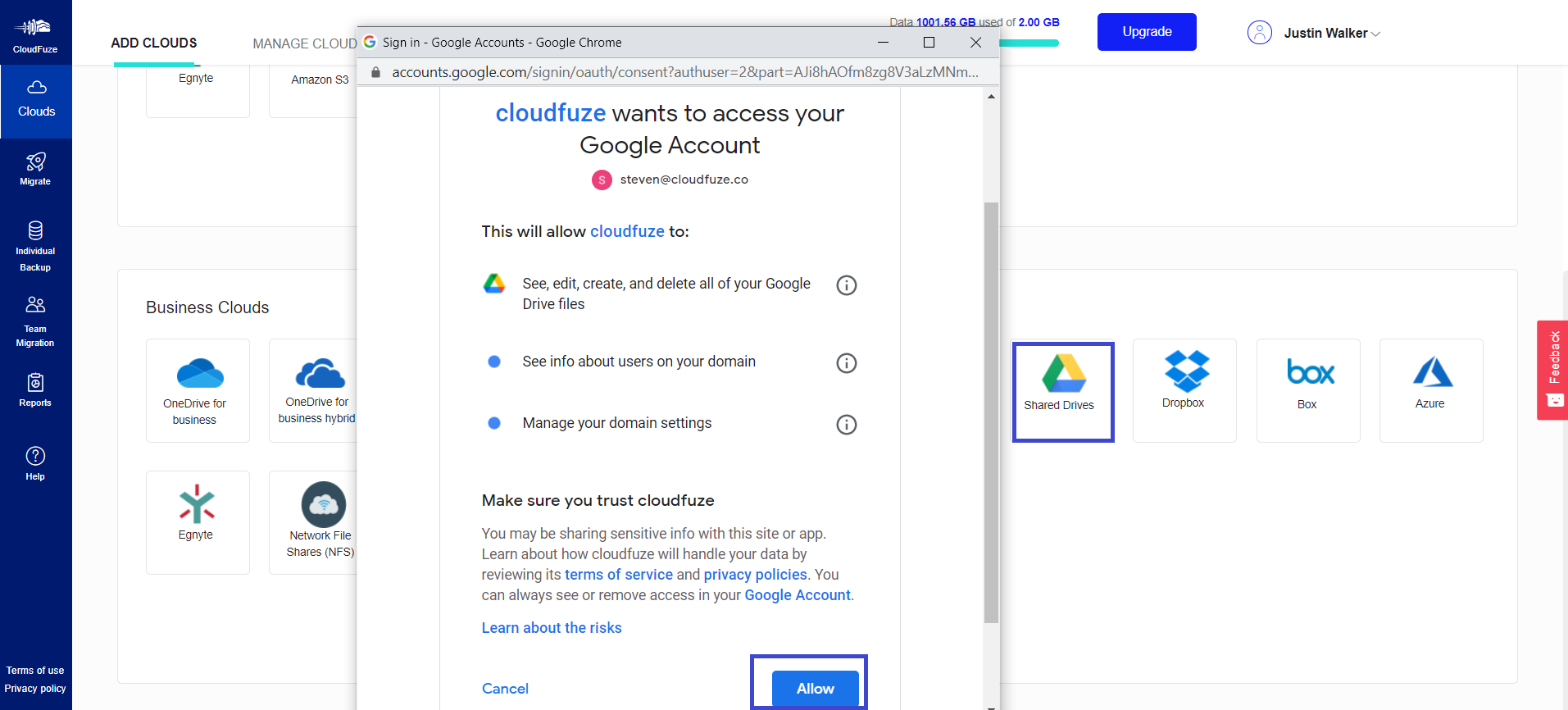 Authorize Google Shared drives