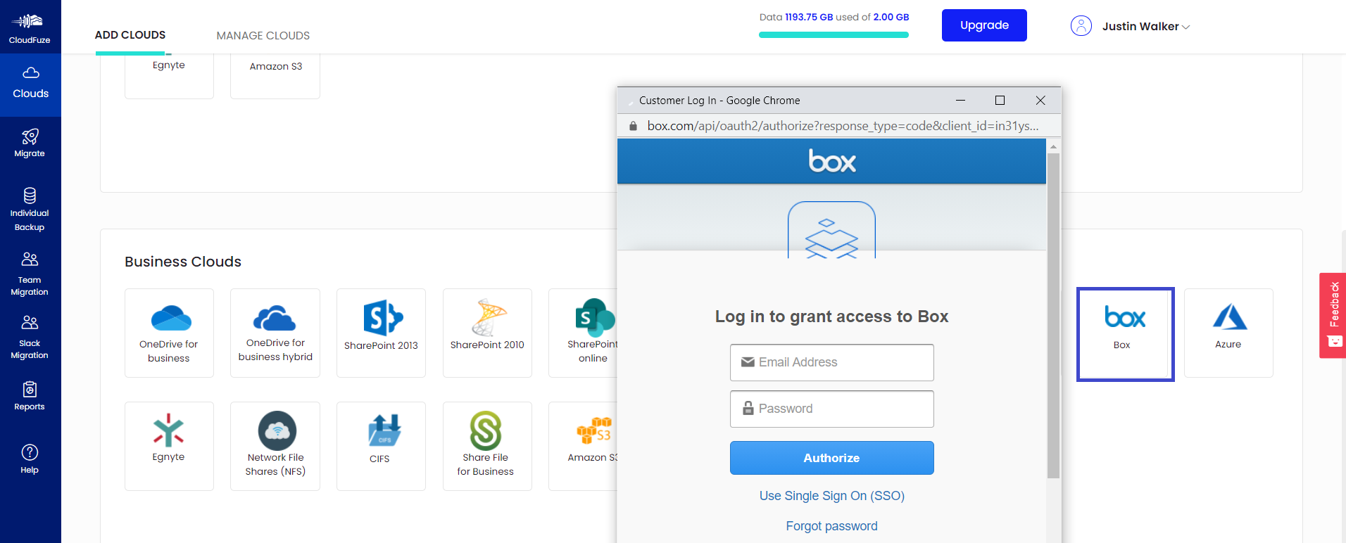 Adding Box to CloudFuze Adding Box to CloudFuze