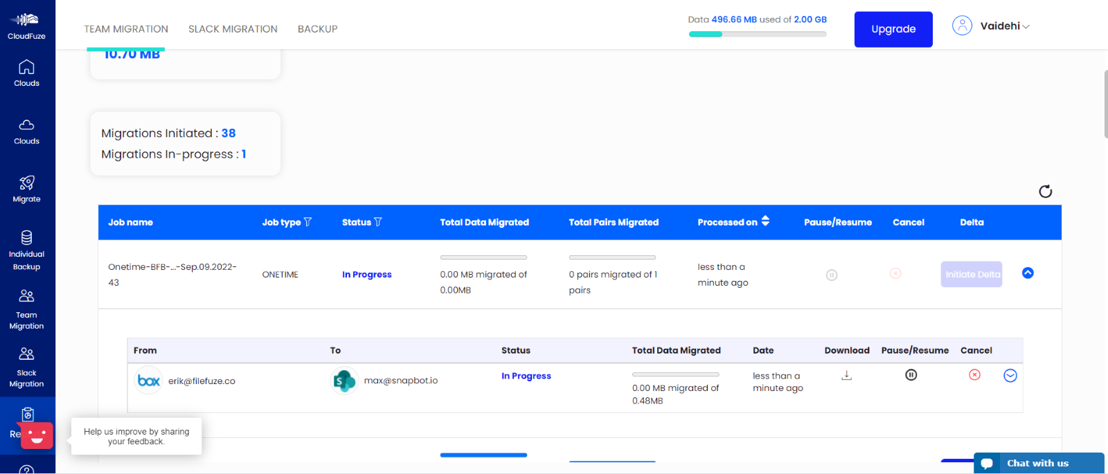 Migration progress reports