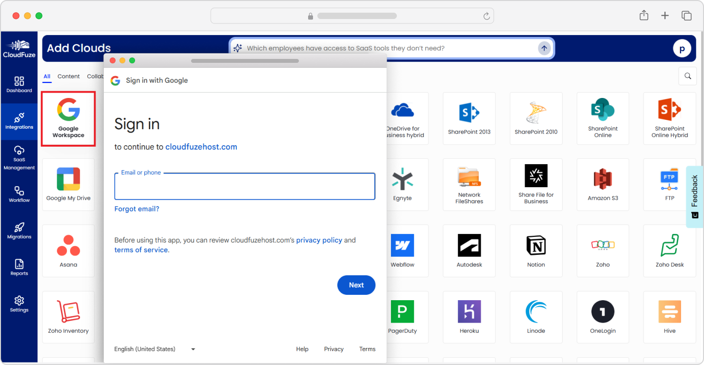 SaaS apps and clouds adding-Google Workspace Signin