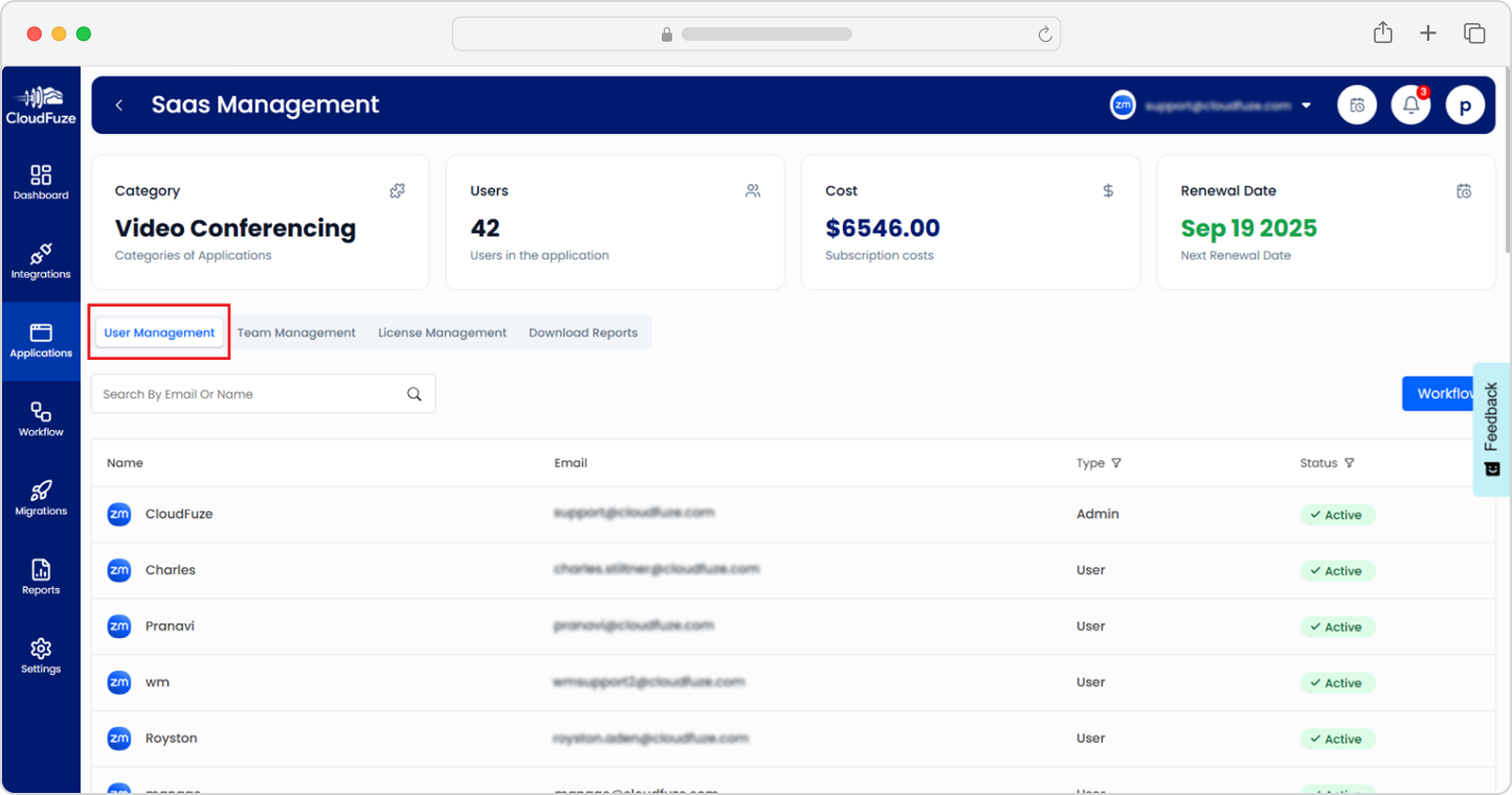 Zoom User Management Dashboard Preview
