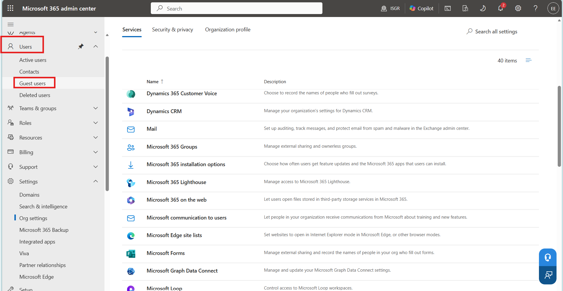 Navigating to Guest Users