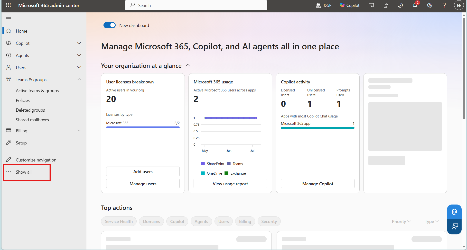 Show All tab in Microsoft 365 Admin Center