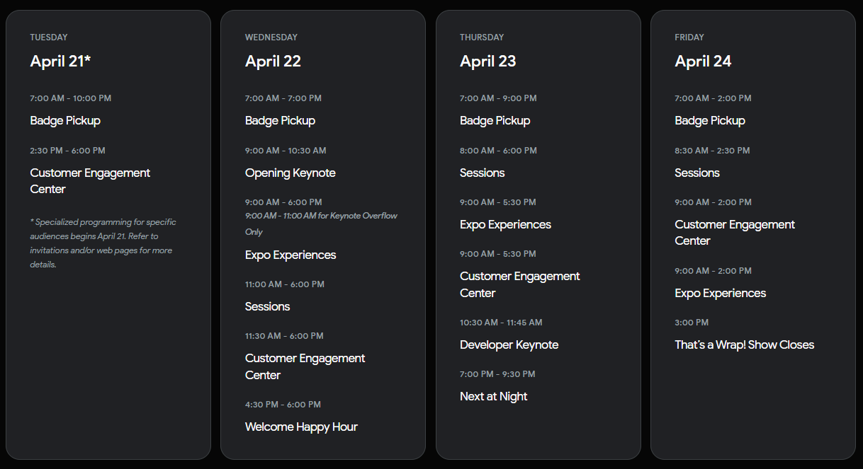 Google Cloud Next 2026 Event Schedules