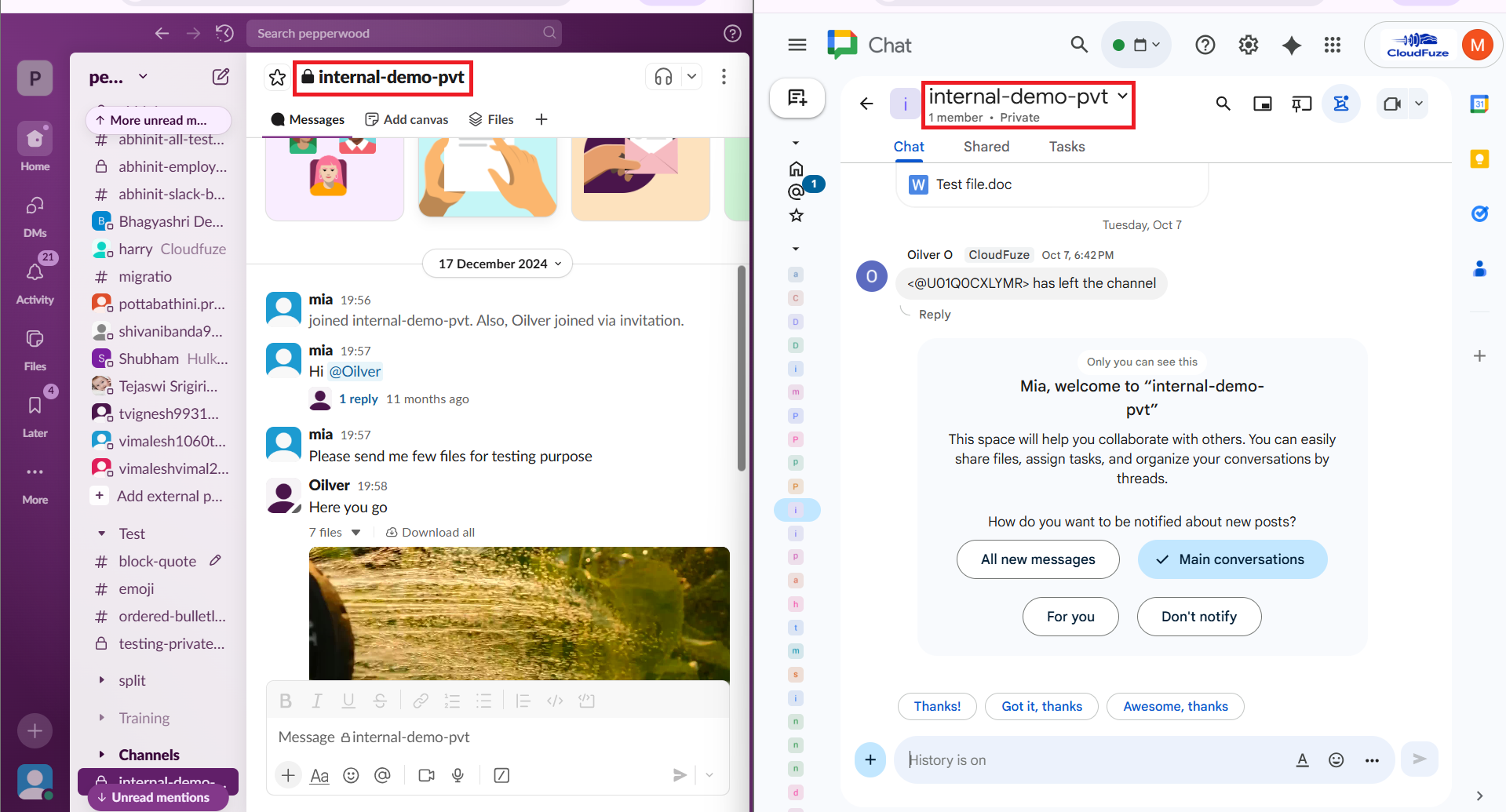 Private Slack channel migration to Google Chat