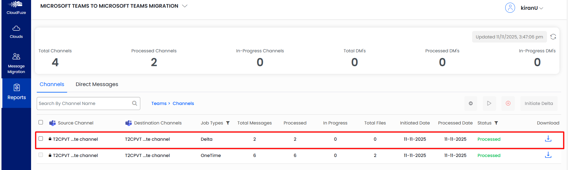Teams Delta Migration from One Tenant to Another Report