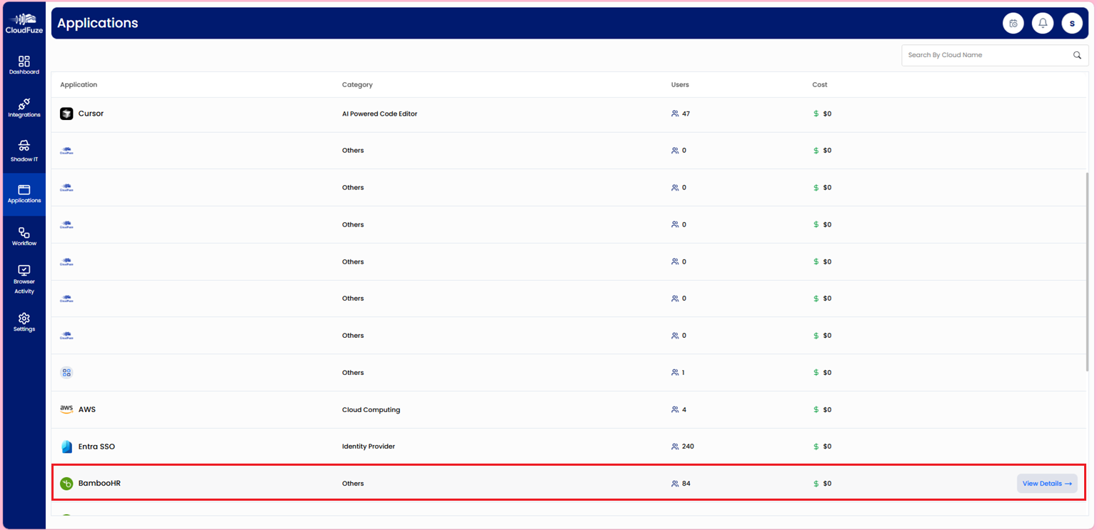 View BambooHR in the Applications Widget