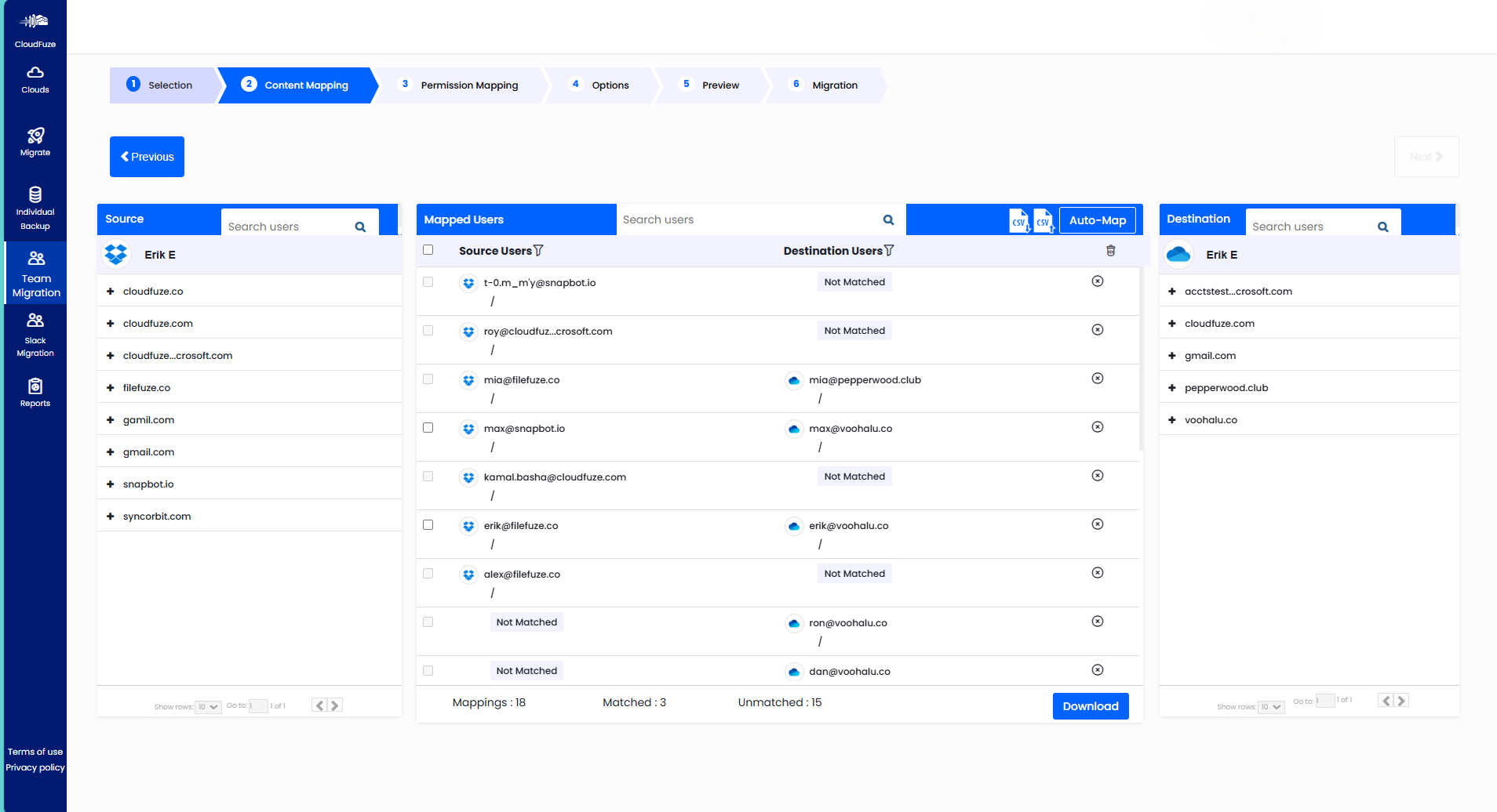 Automapping for different domains using CloudFuze Migrate