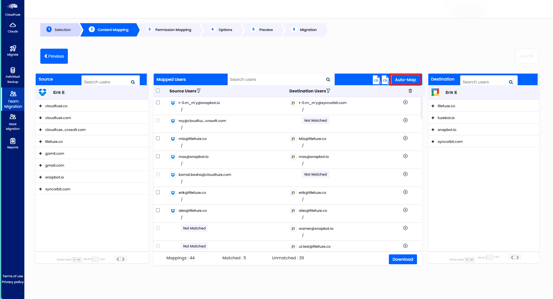 Automapping for the same domain