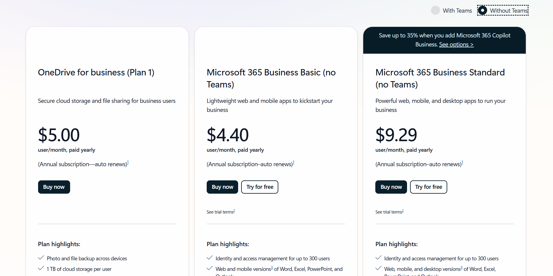 OneDrive’s plans and pricing without Teams