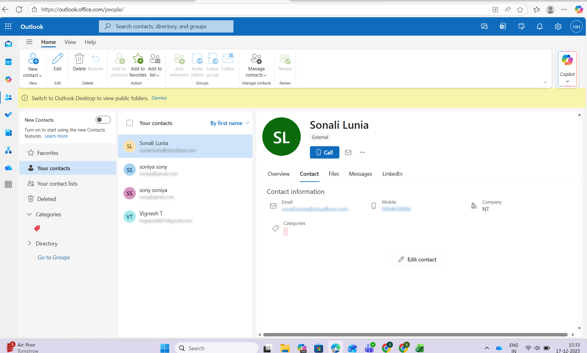 Outlook Contacts After Migration