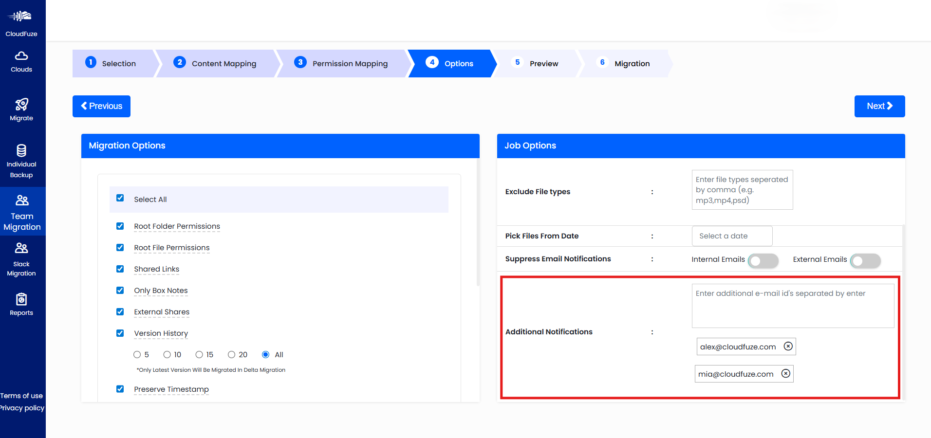Sending migration reports