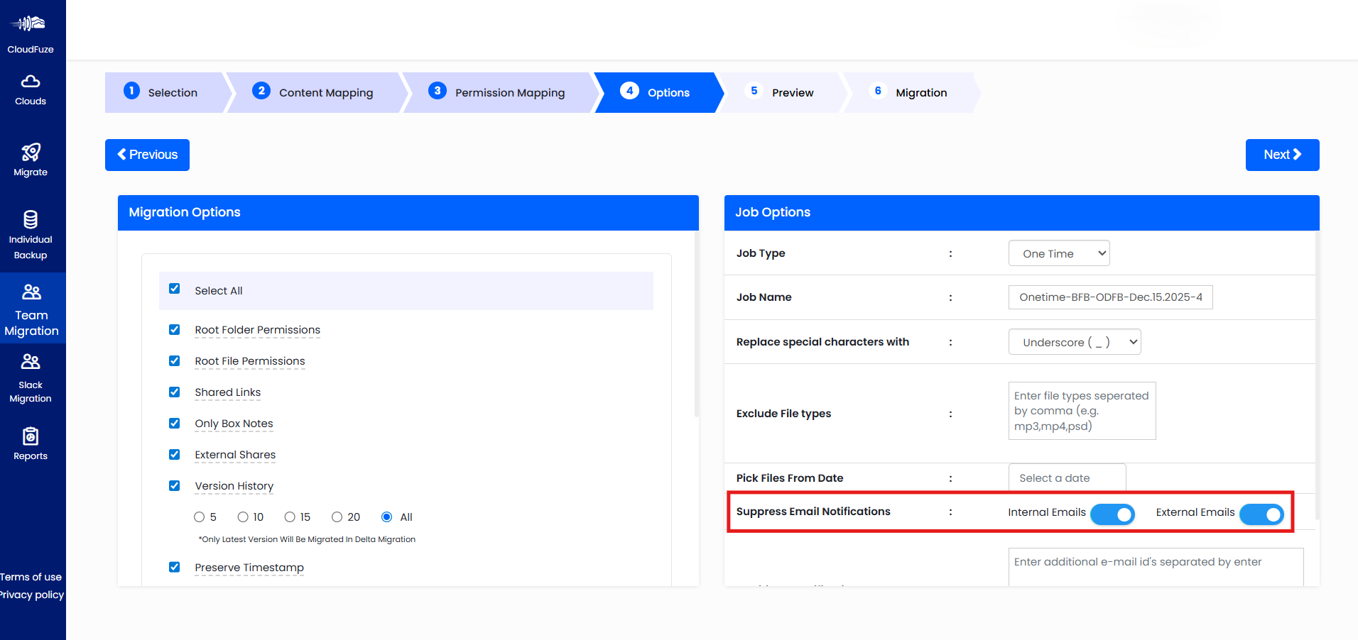 Suppressing migration email notifications