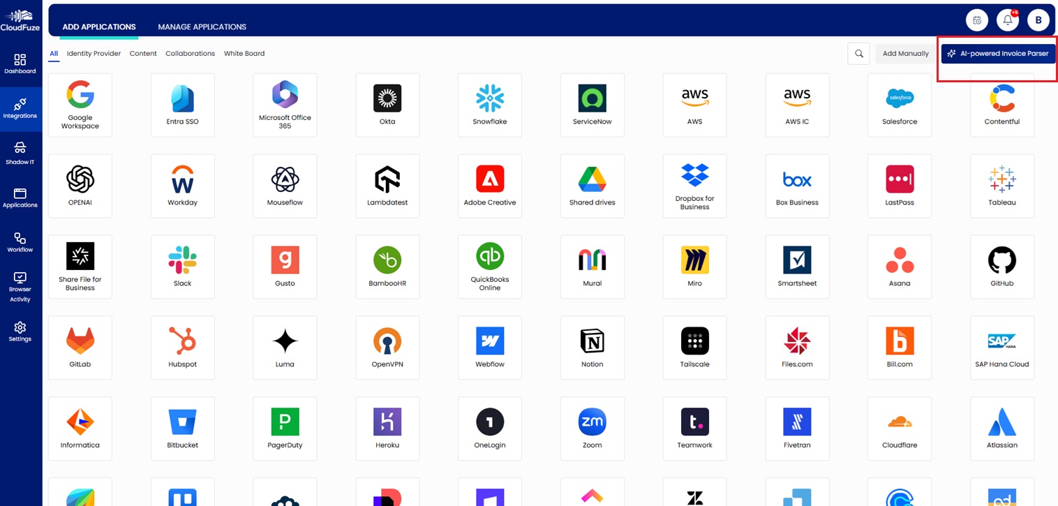 CloudFuze Manage Integrations Preview