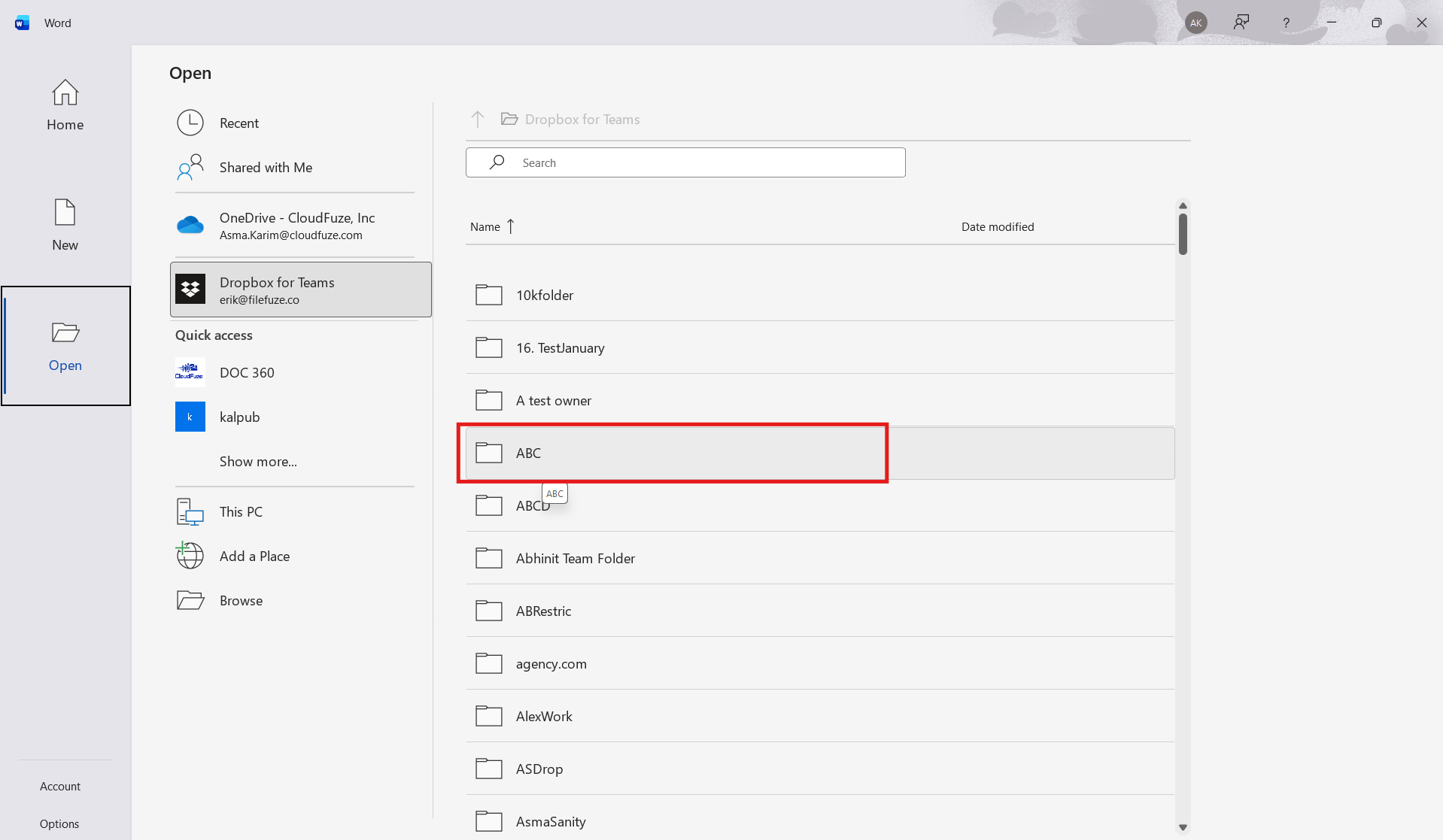Dropbox file of your choice from Word