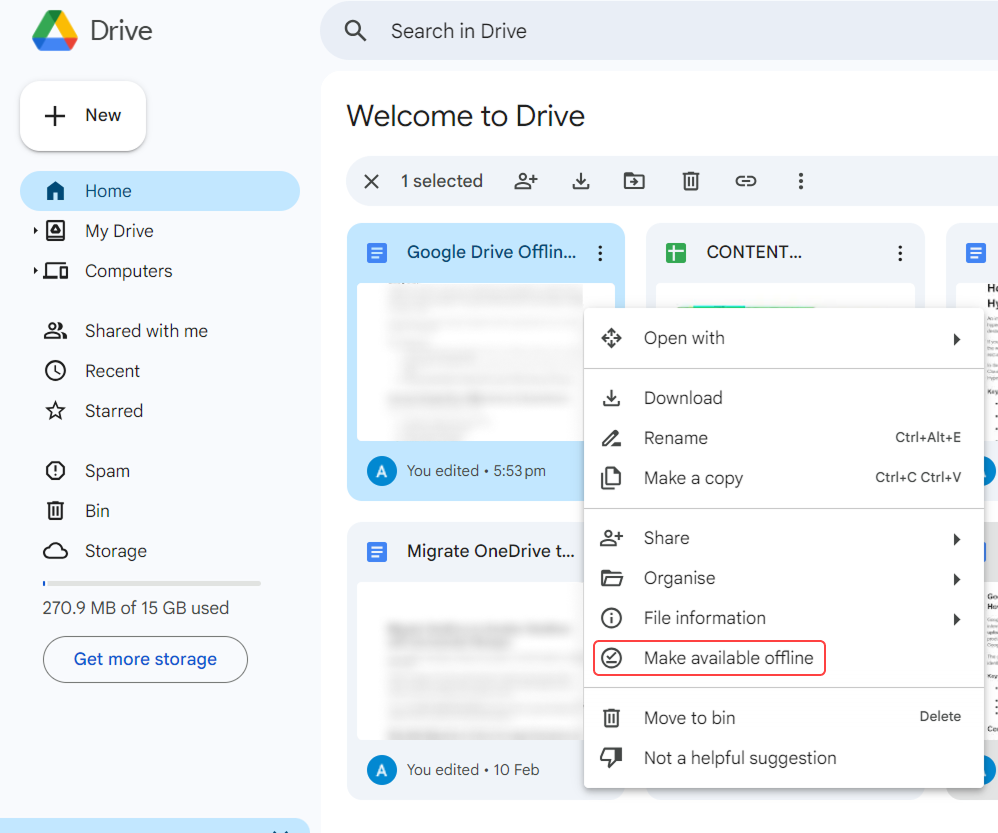 Make Google Drive available offline