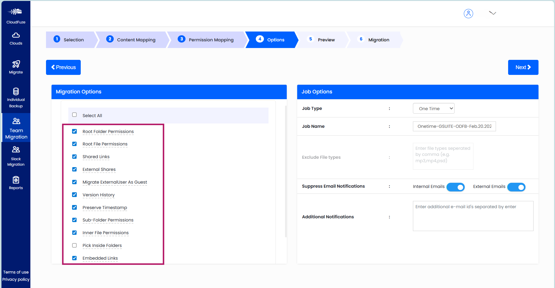 Metadata supported for transfer by CloudFuze Migrate