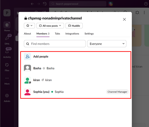 Slack channel with channel members