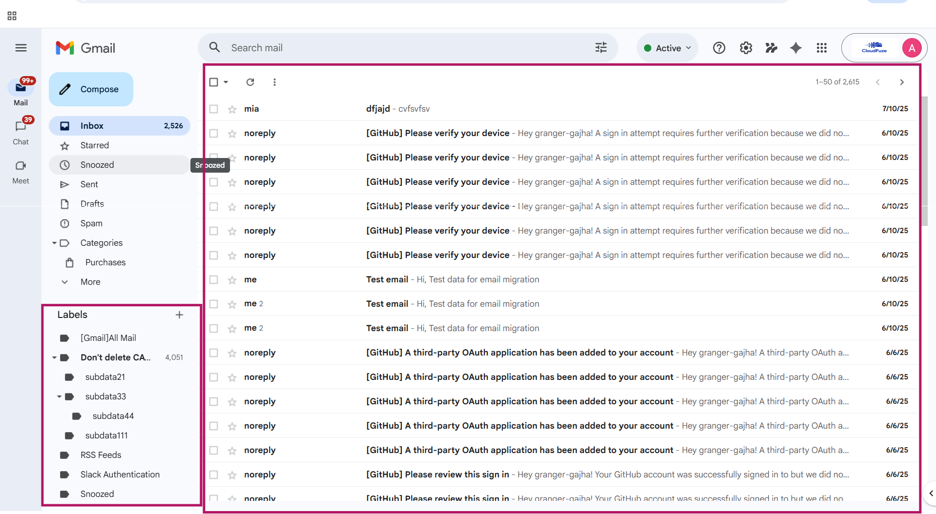 Emails and labels migrated to new Gmail accountusing CloudFuze Migrate