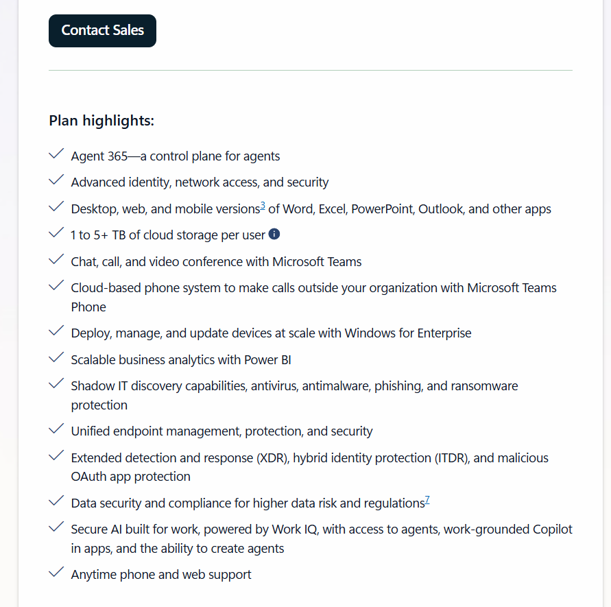 MS 365 E7 plan highlights with Teams