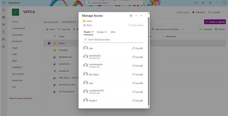 Permissions migrated from ShareFile shared folders to SharePoint site