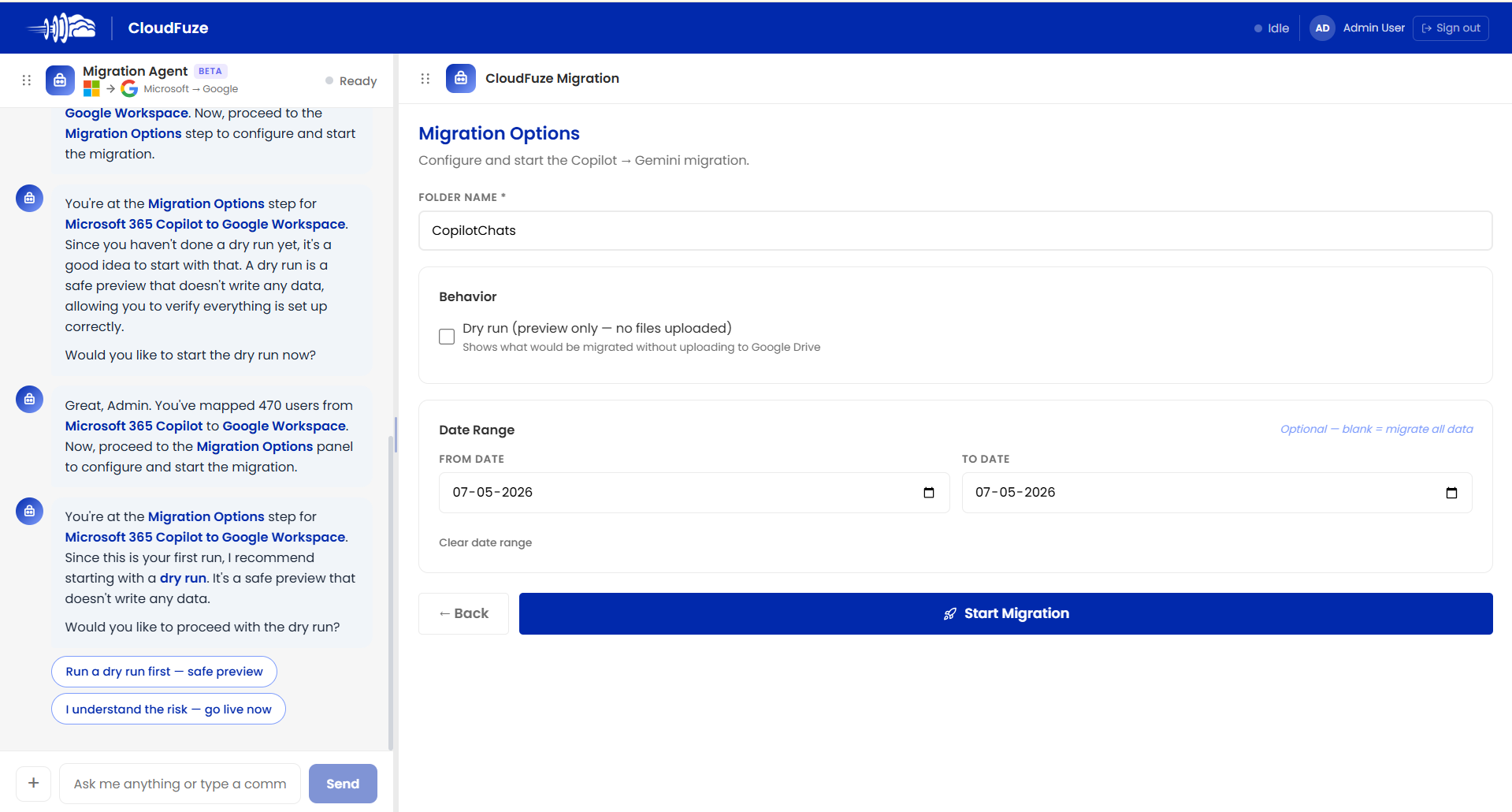 Selecting migration options
