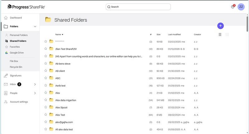 Shared folders as client portals in ShareFile