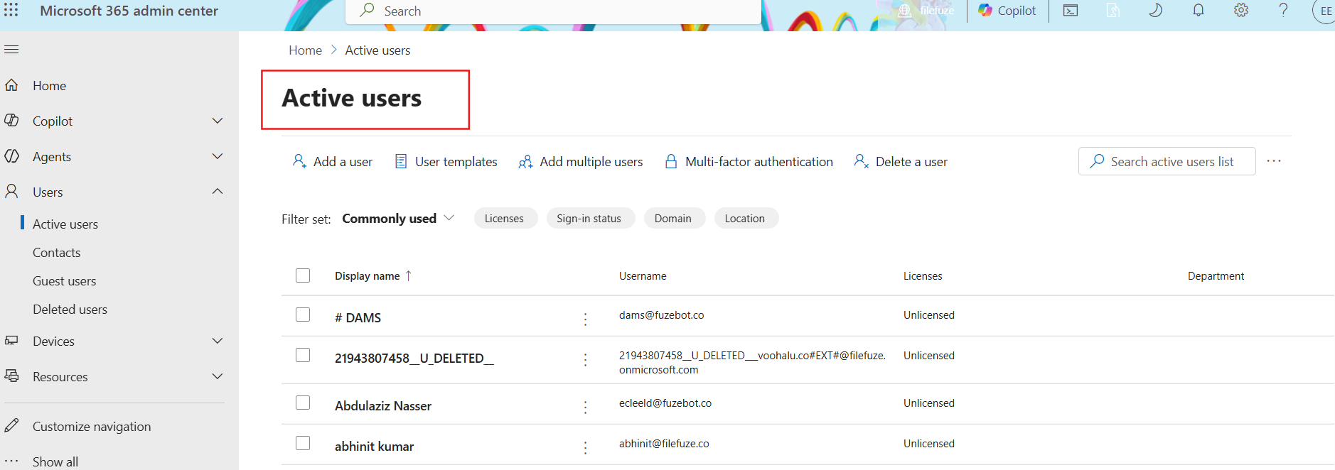 Selecting the User account