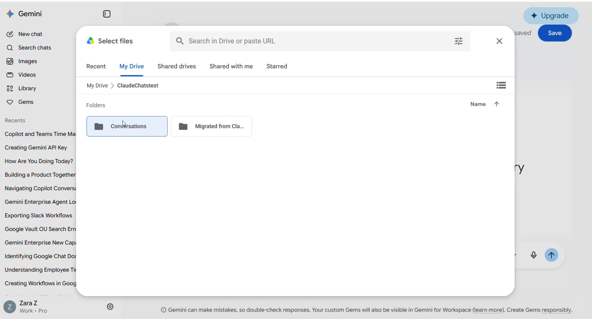 Adding Claude Conversation Files to Gem in Gemini