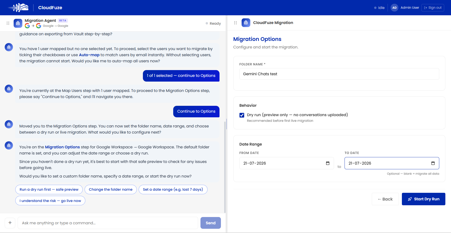 Select Migration Options