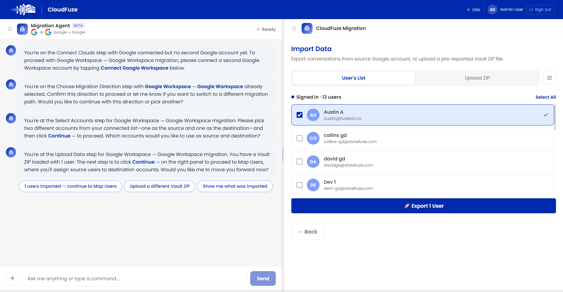 Select Users and Export Gemini Data