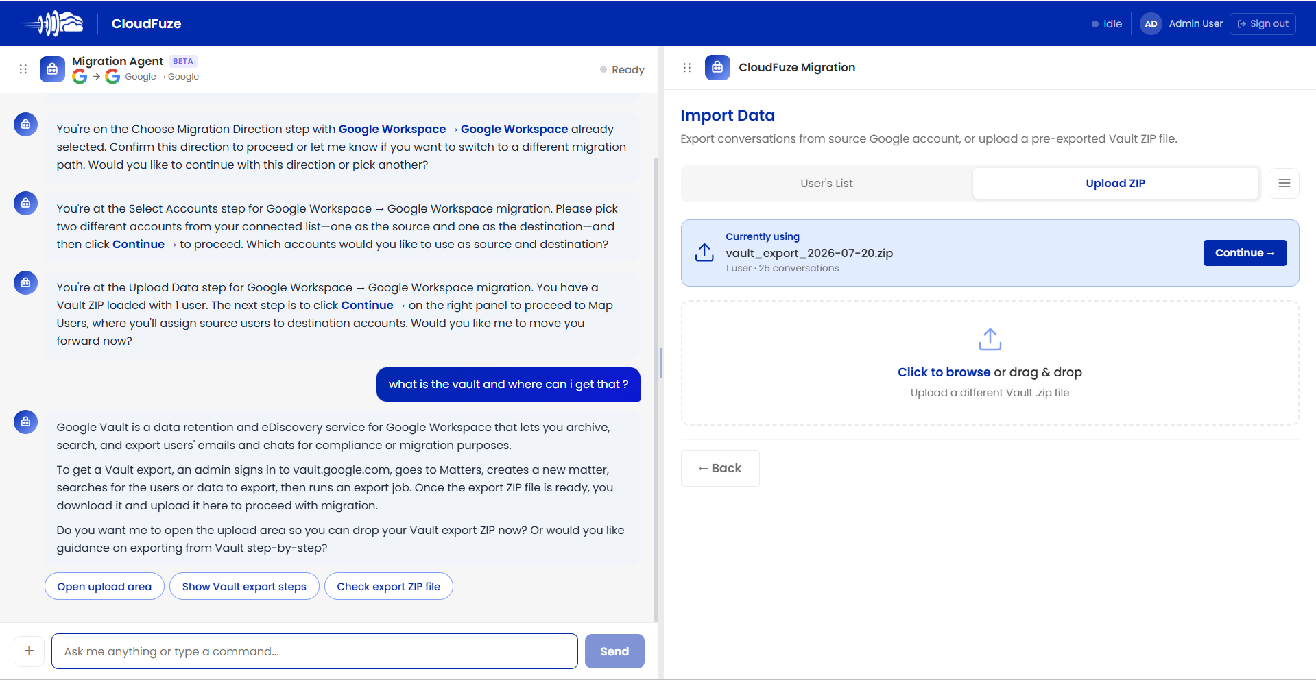 Upload Export ZIP File