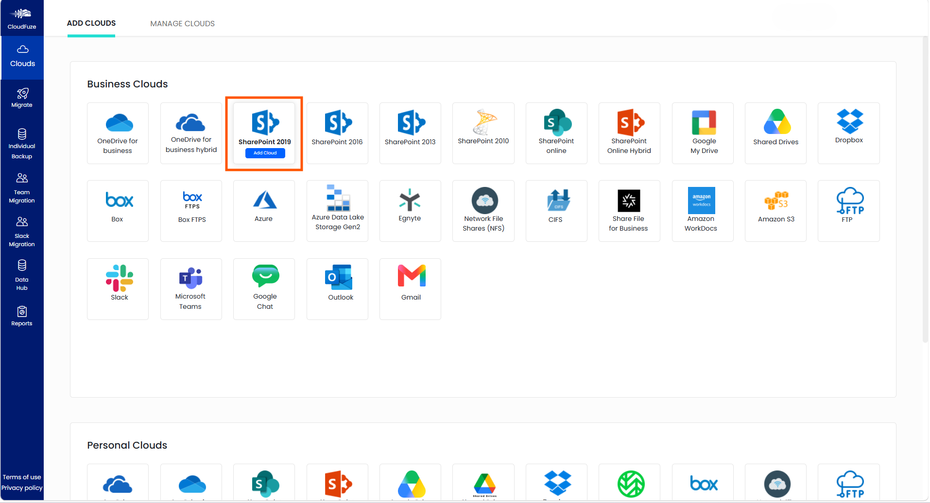 Add SharePoint 2019 to CloudFuze