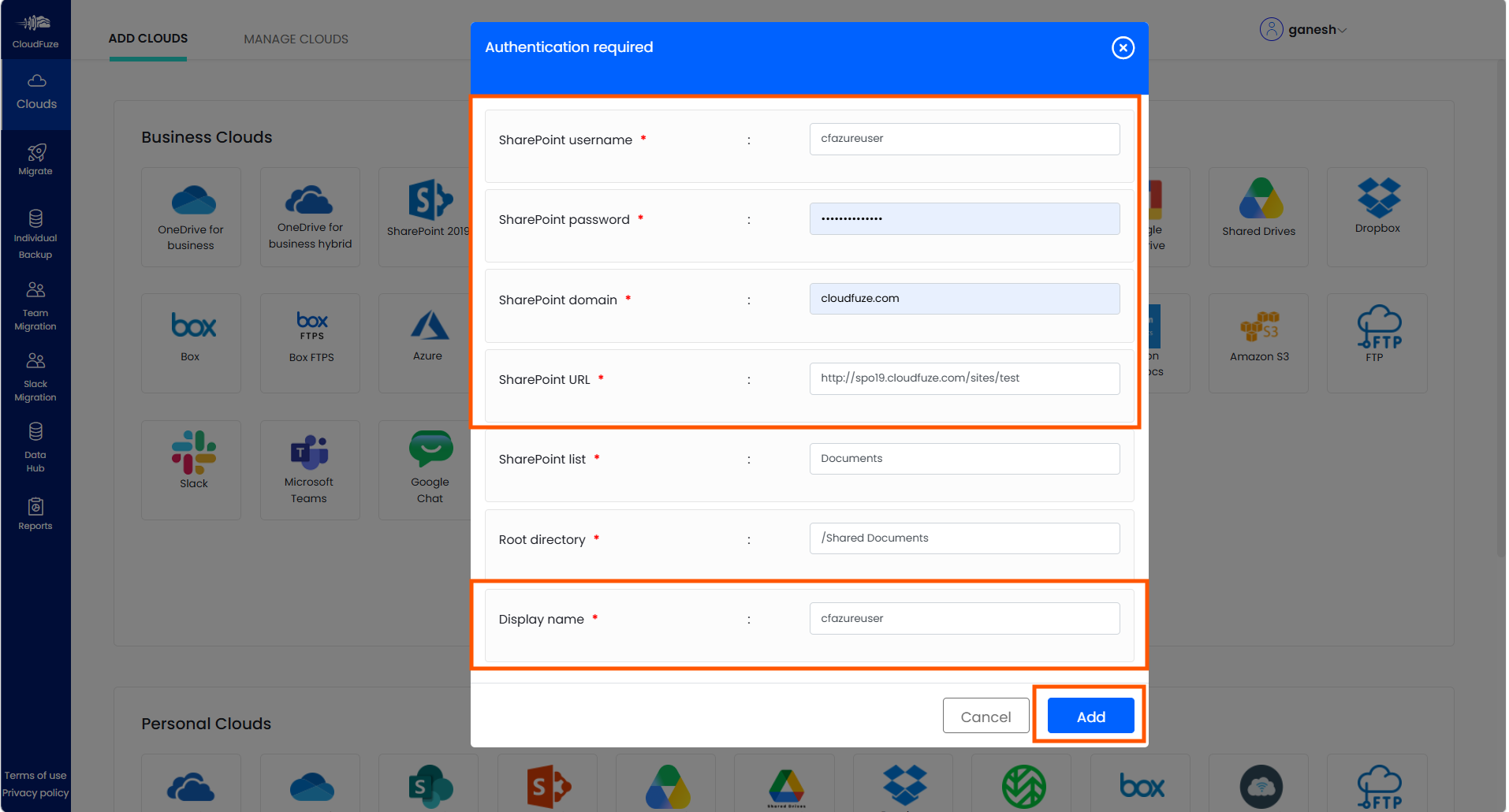 Authenticate SharePoint 2019 in CloudFuze Tool