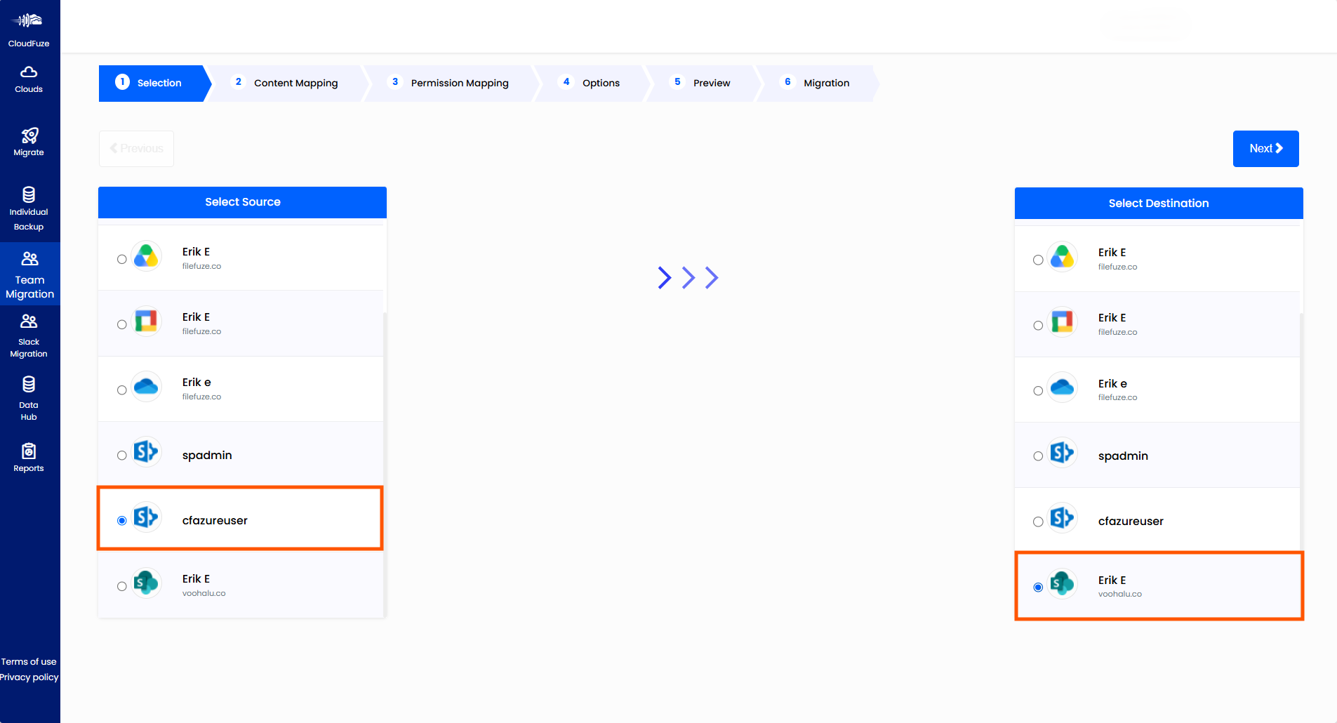 Configure the Source and Destination Clouds