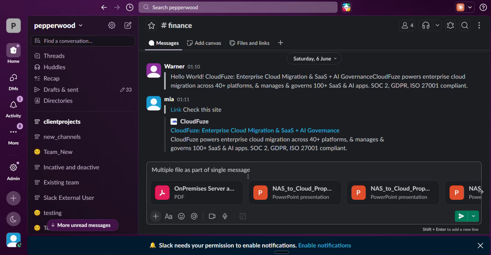 Multiple attachments in a single chat in Slack