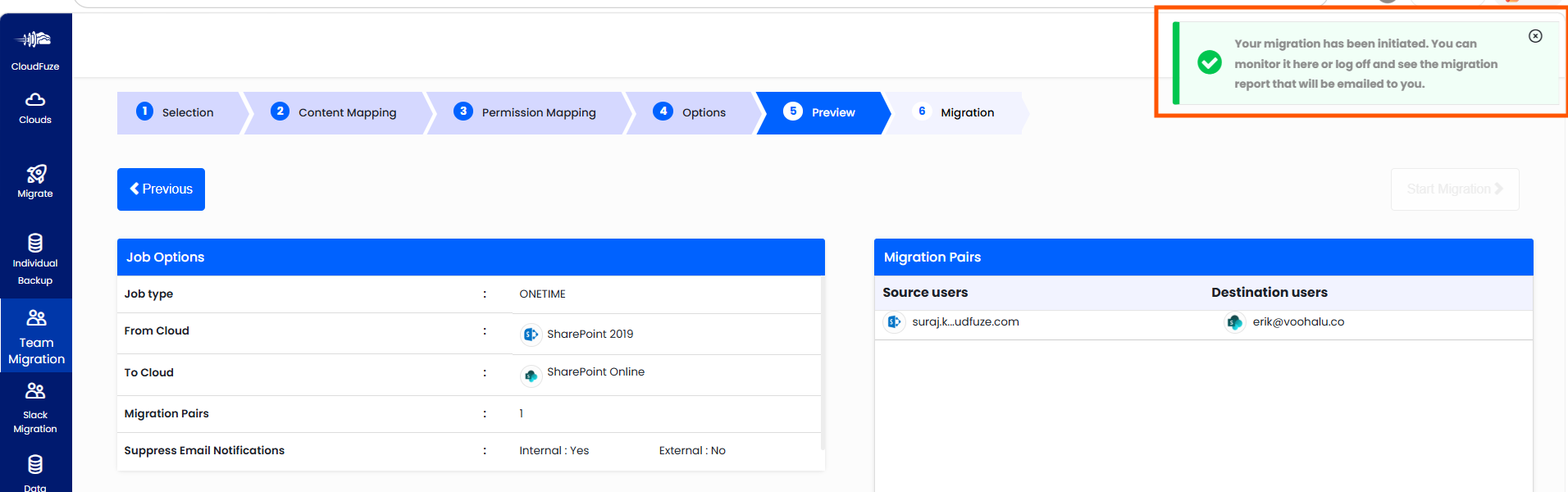 Preview and Start the Migration