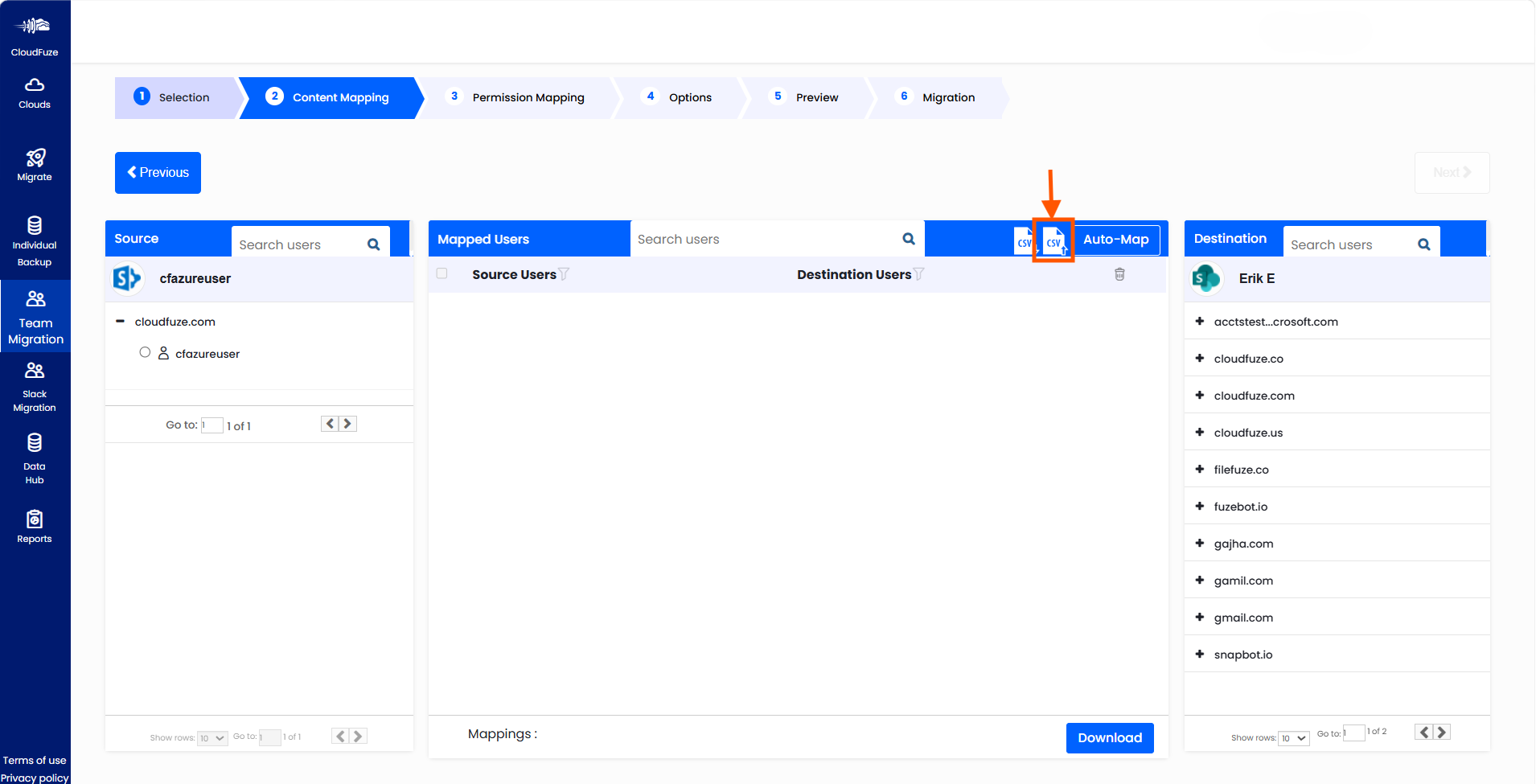 Select the CSV User Mapping Option