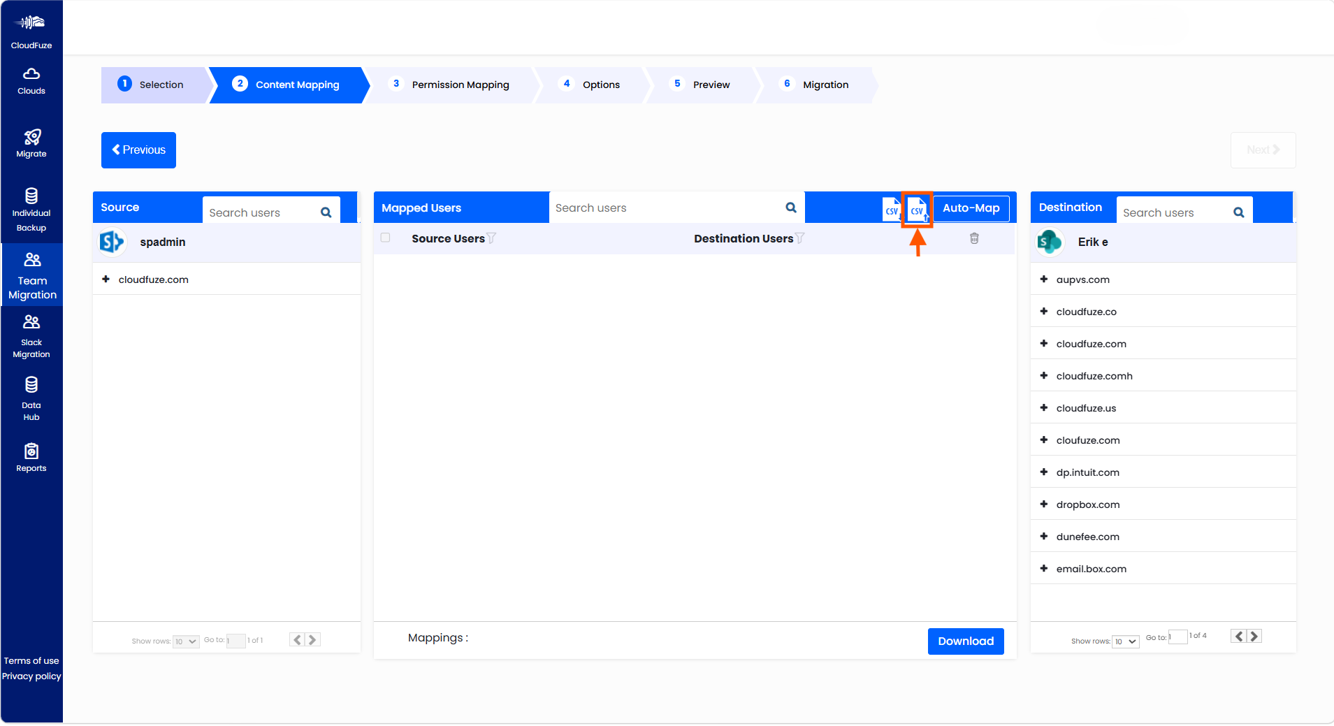 Upload CSV user mapping
