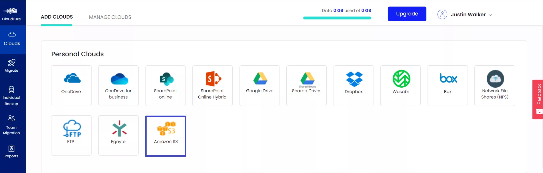 Add Your Amazon S3 Account to CloudFuze