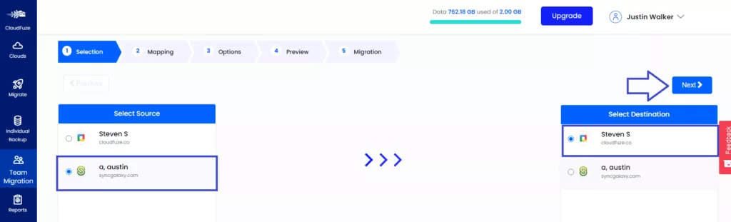 Select Source and Destination Cloud Accounts