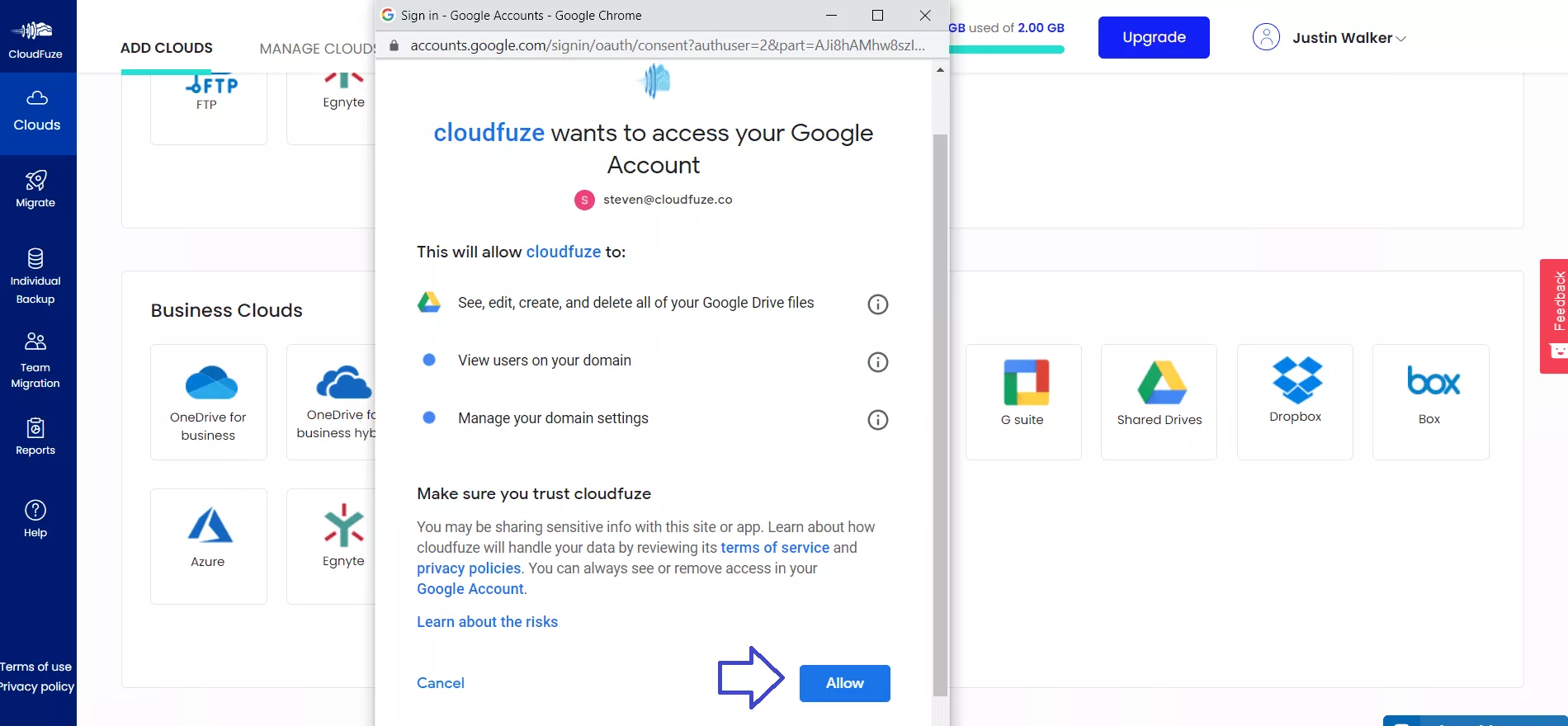 GSuite-allow access to Cloudfuze