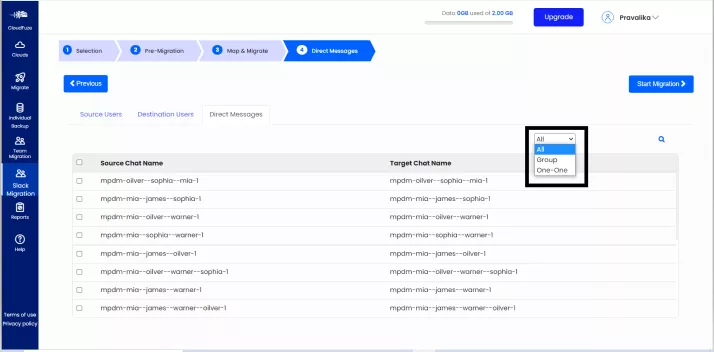 Slack to Teams Direct Messages Start migration 