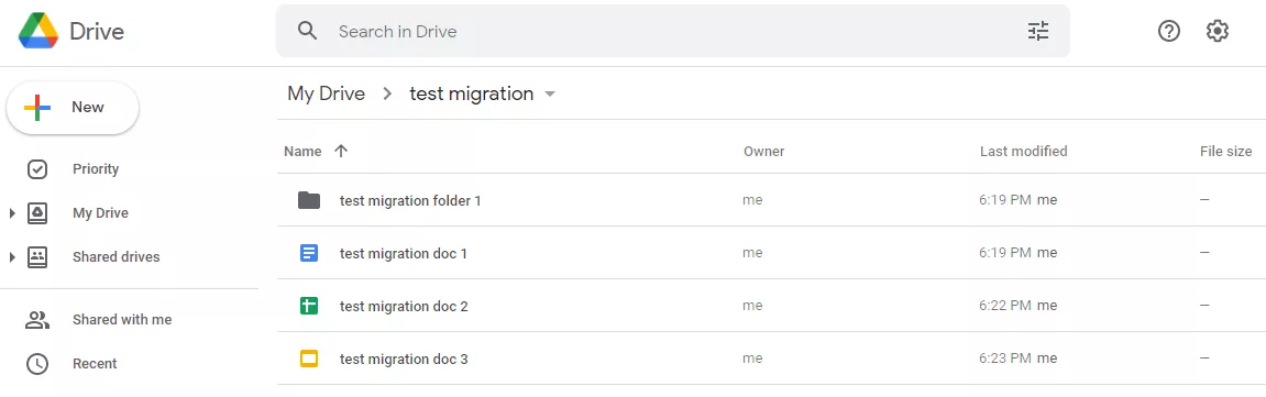 Google Drive test data