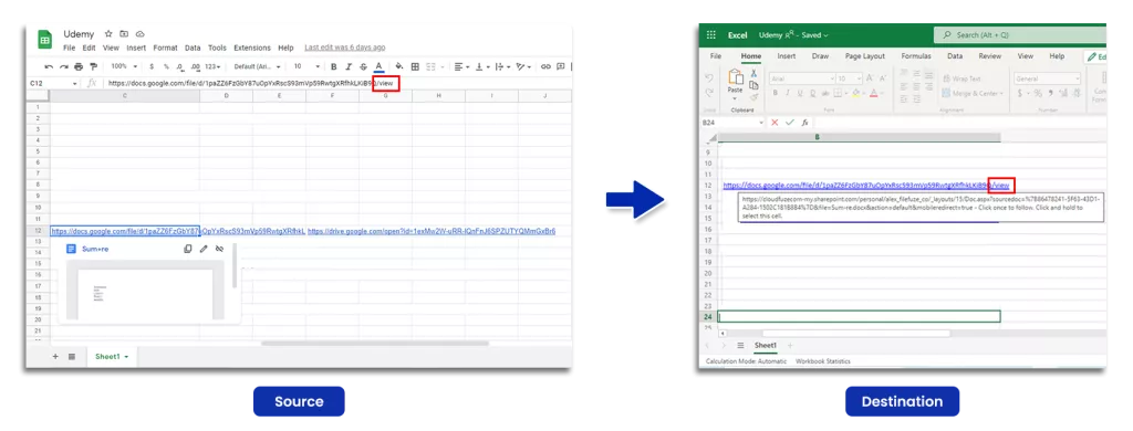 Embedded shared link migration